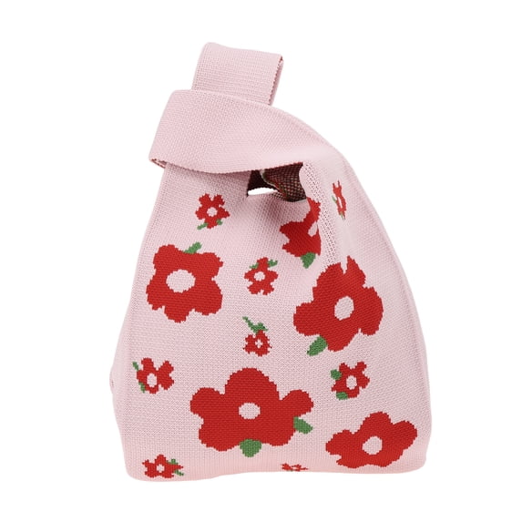 Unique Bargains 1 Pc Knitted Wrist Bag Flower Gift Bag Pink