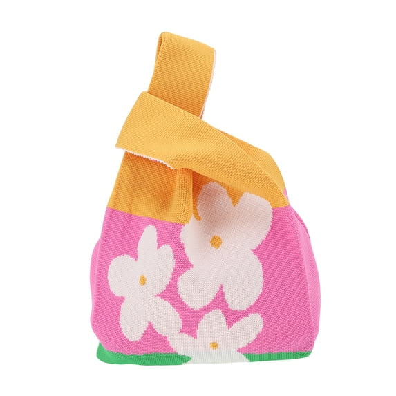 Unique Bargains 1 Pc Knitted Wrist Bag Flower Letter Gift Bag Pink Yellow