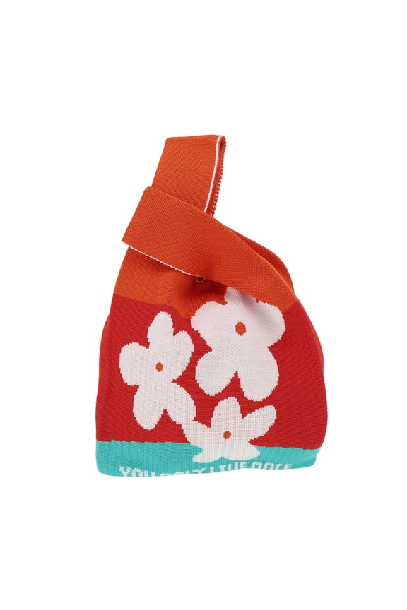 1 Pc Knitted Wrist Bag Flower Letter Gift Bag Red