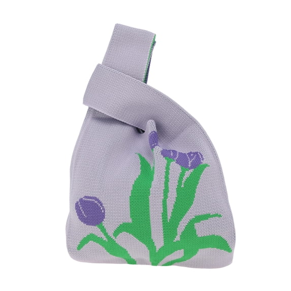 Unique Bargains 1 Pc Knitted Wrist Bag Flowers Gift Bag Purple