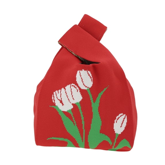 Unique Bargains 1 Pc Knitted Wrist Bag Flowers Gift Bag Red