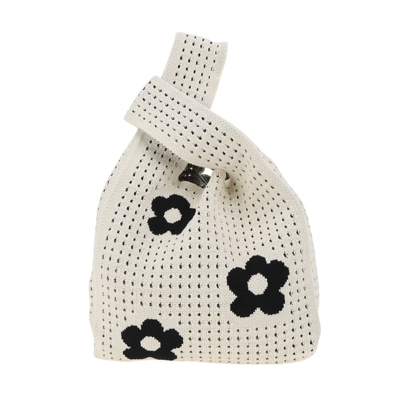 Unique Bargains 1 Pc Knitted Wrist Bag Openwork Flower Gift Bag Beige
