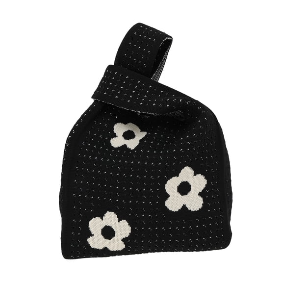 Unique Bargains 1 Pc Knitted Wrist Bag Openwork Flower Gift Bag Black