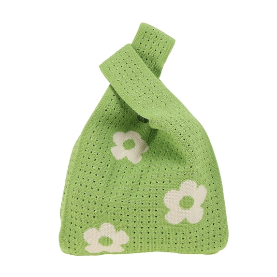 Unique Bargains 1 Pc Knitted Wrist Bag Openwork Flower Gift Bag Green