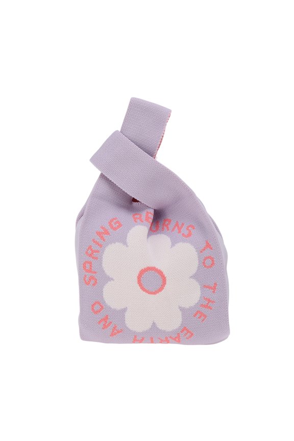 1 Pc Knitted Wrist Bag Sunflower Letter Gift Bag Purple