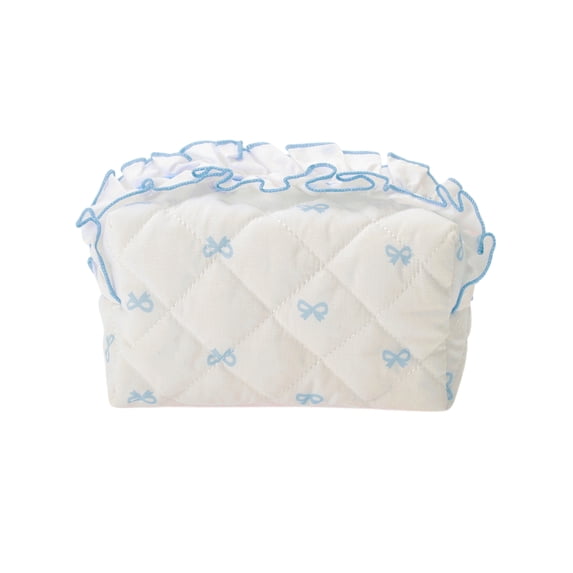 Unique Bargains 1 Pc Lace Bow Ruffles Makeup Bag for Everyday Use 3.15 in Blue