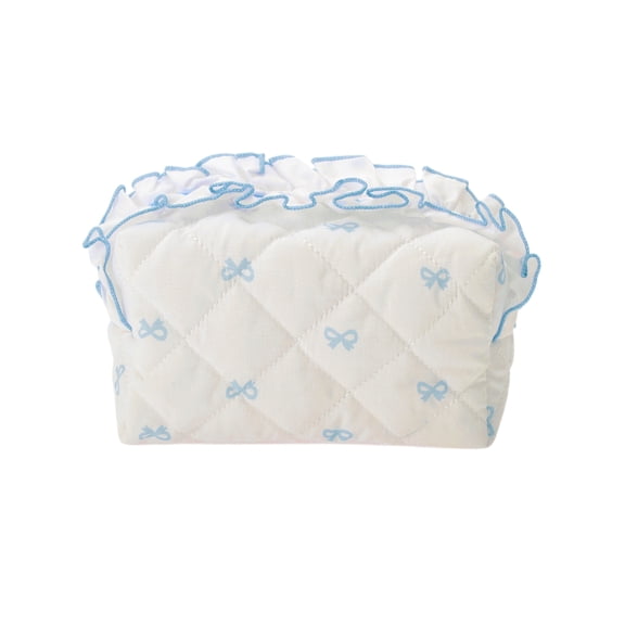 Unique Bargains 1 Pc Lace Bow Ruffles Makeup Bag for Everyday Use 3.15 in  Blue