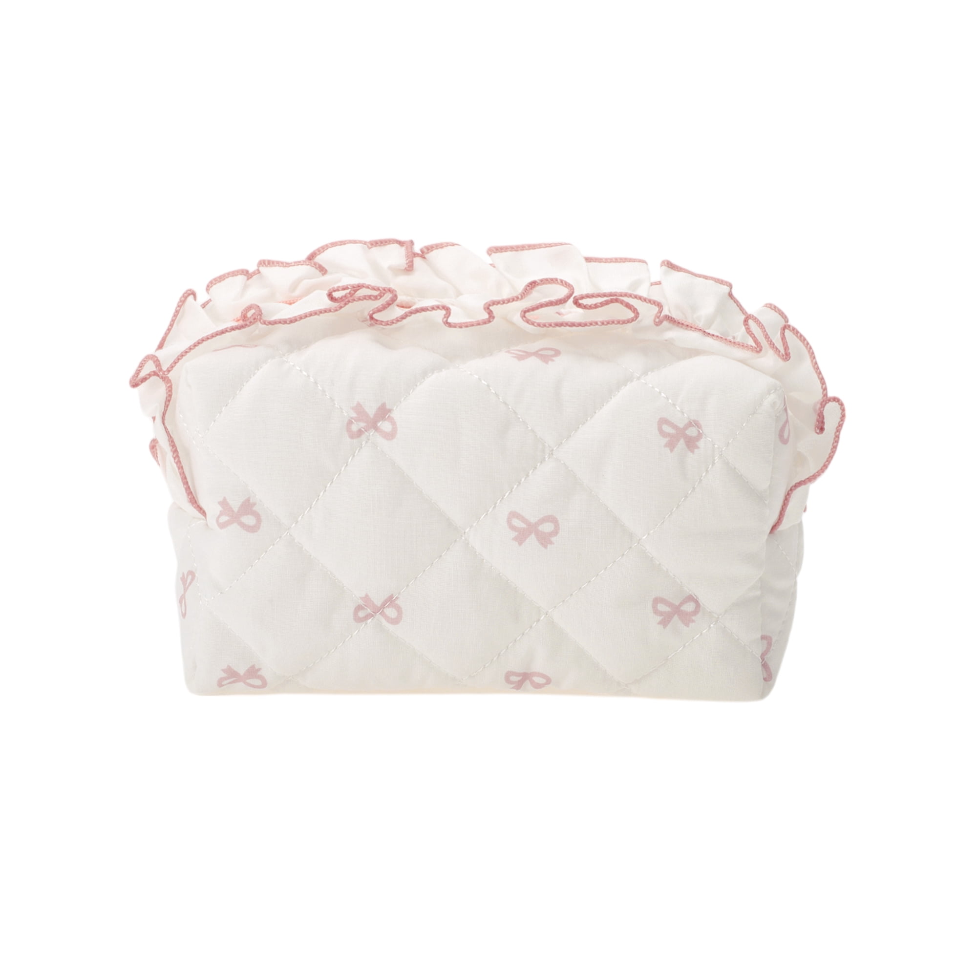 Unique Bargains 1 Pc Lace Bow Ruffles Makeup Bag for Everyday Use 3.94 in  Pink