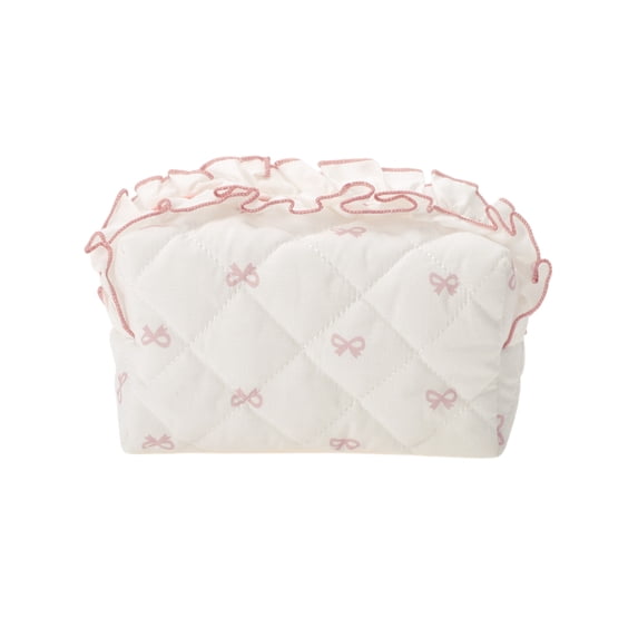 Unique Bargains 1 Pc Lace Bow Ruffles Makeup Bag for Everyday Use 3.94 in Pink