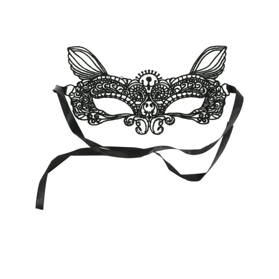 Unique Bargains Halloween Christmas 1 Pc Lace Cat Head Half Face Party Mask for Masquerade Party Black Lace