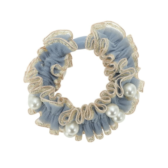 Unique Bargains 1 Pc Lace Faux Pearl Scrunchies for Home Blue
