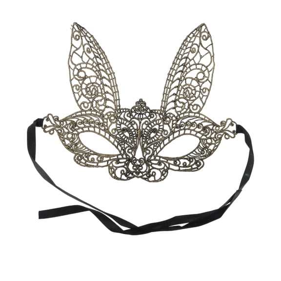 Unique Bargains 1 Pc Lace Long-Ear Bunny Half Face Party Mask for Masquerade Party Bronze Lace