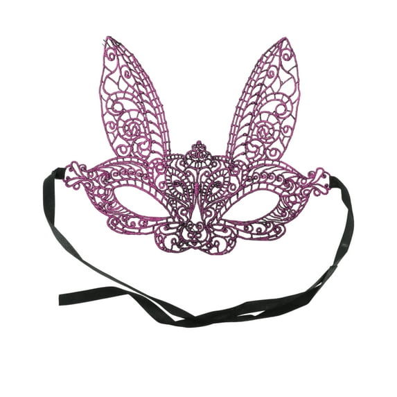 Unique Bargains 1 Pc Lace Long-Ear Bunny Half Face Party Mask for Masquerade Party Purple Lace