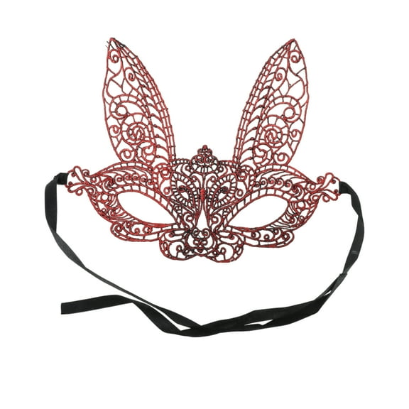 Unique Bargains 1 Pc Lace Long-Ear Bunny Half Face Party Mask for Masquerade Party Red Lace