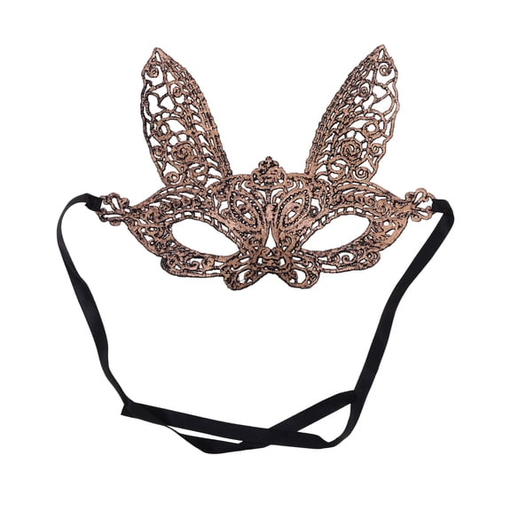 Unique Bargains 1 Pc Lace Long-Ear Bunny Half Face Party Mask for Masquerade Party Rose Gold Tone Lace