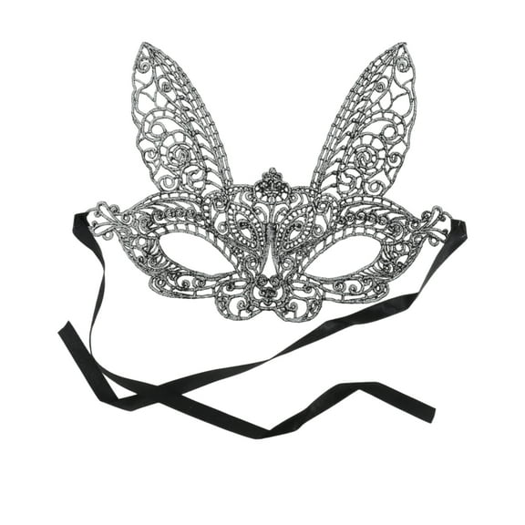 Unique Bargains 1 Pc Lace Long-Ear Bunny Half Face Party Mask for Masquerade Party Silver Tone Lace