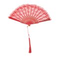 thumbnail image 1 of Unique Bargains 1 Pc Lace Trim Orchid with Tassel Folding Fan for Masquerade Red Silk Fabric, 1 of 5