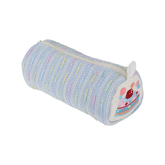 Unique Bargains 1 Pc Lady Portable Cylindrical Makeup Bag for Wedding Light Blue Polyester