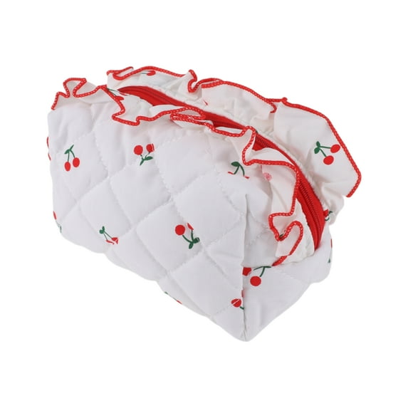 Unique Bargains 1 Pc Lady Portable Make Up Organizer Case for Travel White Red Polyester