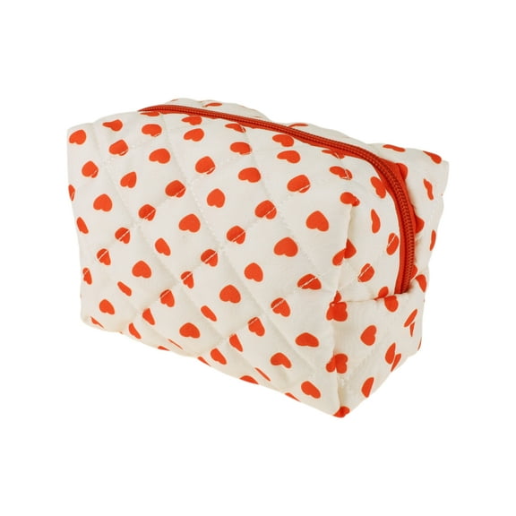 Unique Bargains 1 Pc Lady Portable Make Up Organizer Case for Travel White Red Polyester