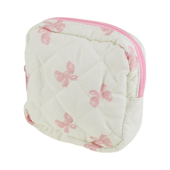 Unique Bargains 1 Pc Lady Portable Square Lipstick Bag for Travel White Pink Polyester