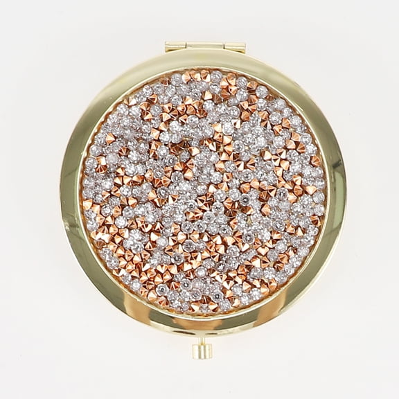 Unique Bargains 1 Pc Lady Round Compact Mirror Cosmetic Mirror for Vacation Gold Tone