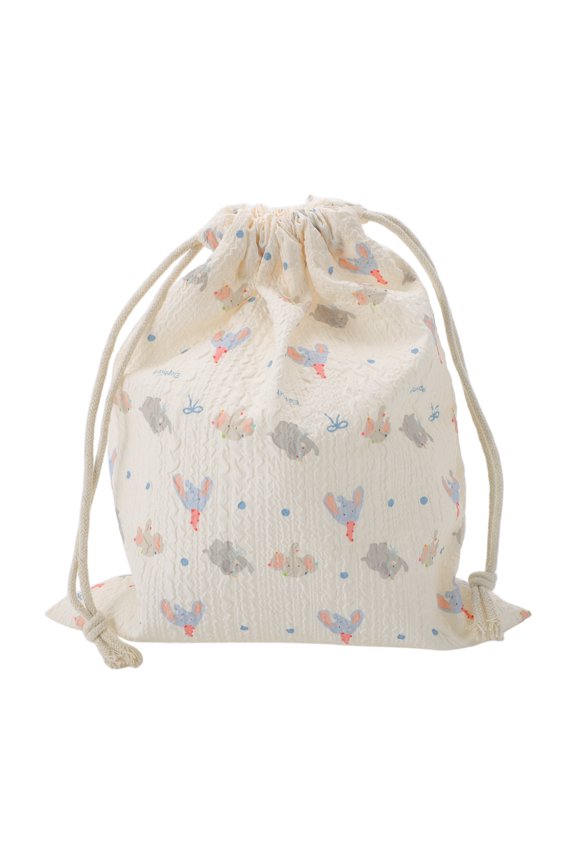 1 Pc Large Bow-Knot Elephant Drawstring Makeup Bag for Travel White Polyester