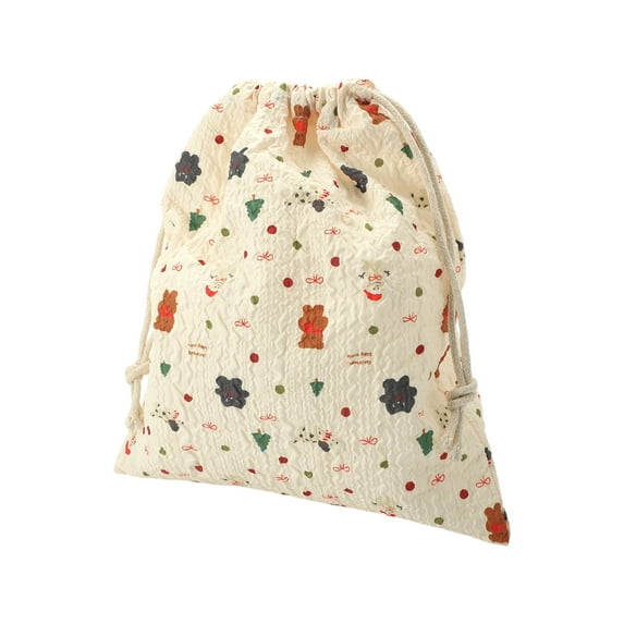 Unique Bargains 1 Pc Large Snowman Drawstring Makeup Bag for Travel Beige Polyester