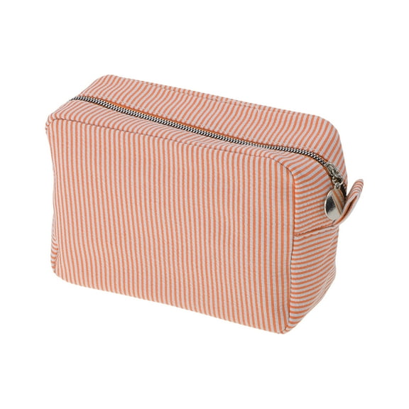 Unique Bargains 1 Pc Large Striped Pattern Makeup Bag for Travel Orange Seersucker