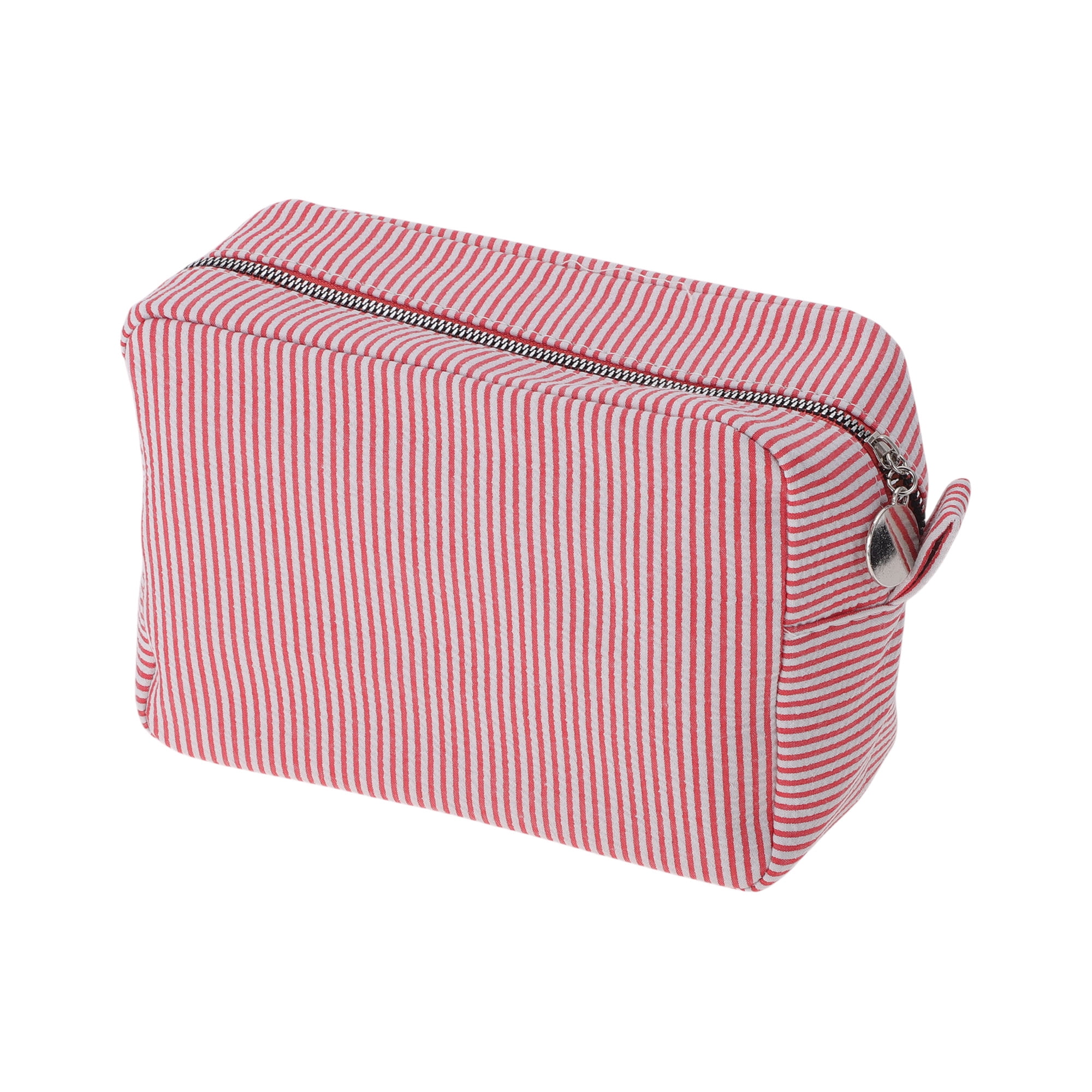 Unique Bargains 1 Pc Large Striped Pattern Makeup Bag for Travel Red