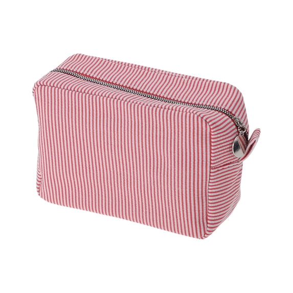 Unique Bargains 1 Pc Large Striped Pattern Makeup Bag for Travel Red