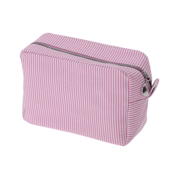 Unique Bargains 1 Pc Large Striped Pattern Makeup Bag for Travel Rose Red