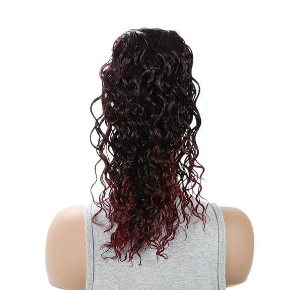 Unique Bargains 1 Pc Latin American Curly Ponytail Long Hair Hair Extensions High Temperature Fiber 16IN Hair Extension Tape Dark Brown-red Gradient for Women