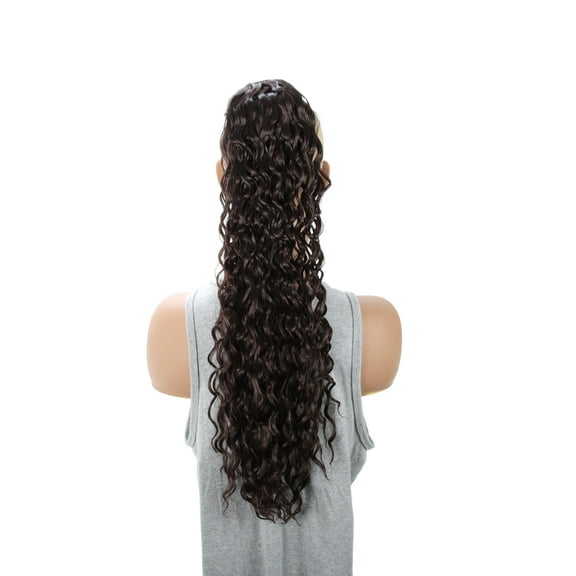 Unique Bargains 1 Pc Latin American Curly Ponytail Long Hair Hair Extensions High Temperature Fiber 22IN Hair Extension Tape Black Brown for Women