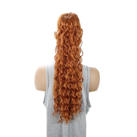 Unique Bargains 1 Pc Latin American Curly Ponytail Long Hair Hair Extensions High Temperature Fiber 22IN Hair Extension Tape Orange for Women