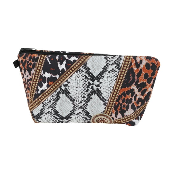 Unique Bargains 1 Pc Leopard Animal Print Makeup Bag for Vacation Travel Light Brown Polyester