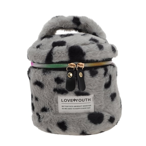 Unique Bargains 1 Pc Leopard Print Drawstring Makeup Bag for Vacation Business Travel Plush Gray