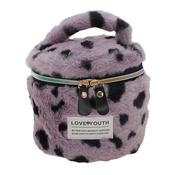 Unique Bargains 1 Pc Leopard Print Drawstring Makeup Bag for Vacation Business Travel Plush Purple