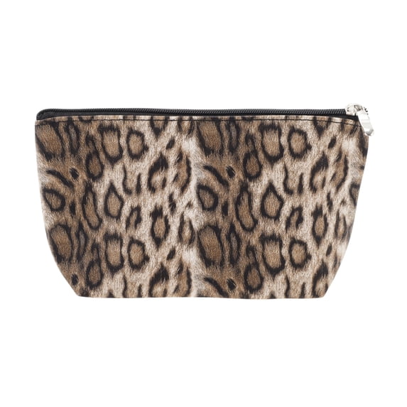 Unique Bargains 1 Pc Leopard Print Makeup Bag Dark Coffee Color PU