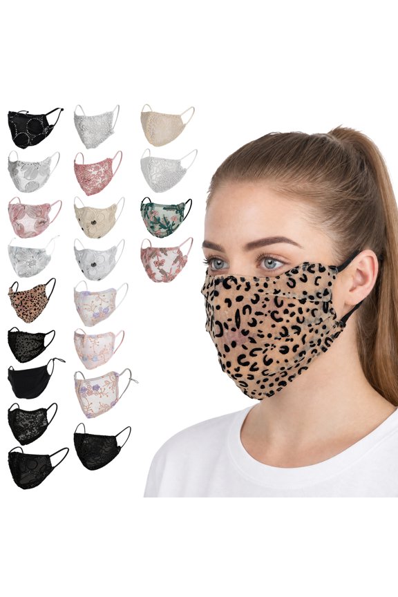 1 Pc Five-petal Flower Sunscreen Mask Lace Coffee Color Leopard
