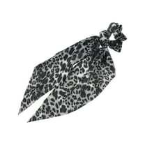 Unique Bargains 1 Pc Leopard Tie Triangle Ribbon Scrunchies Black White