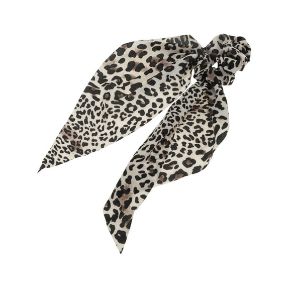 Unique Bargains 1 Pc Leopard Tie Triangle Ribbon Scrunchies Light Coffee Color
