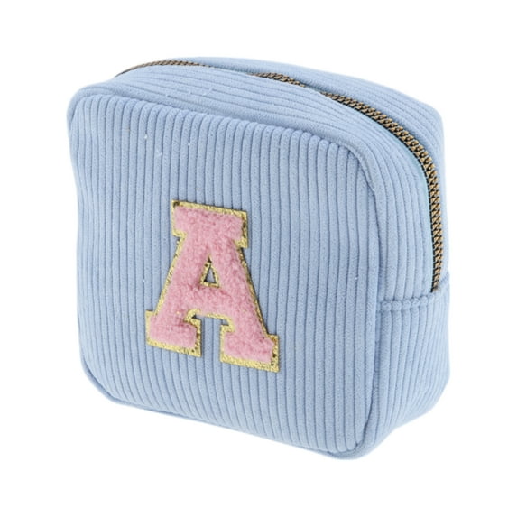 Unique Bargains 1 Pc Letter A Pattern Makeup Bag for Travel Blue Corduroy