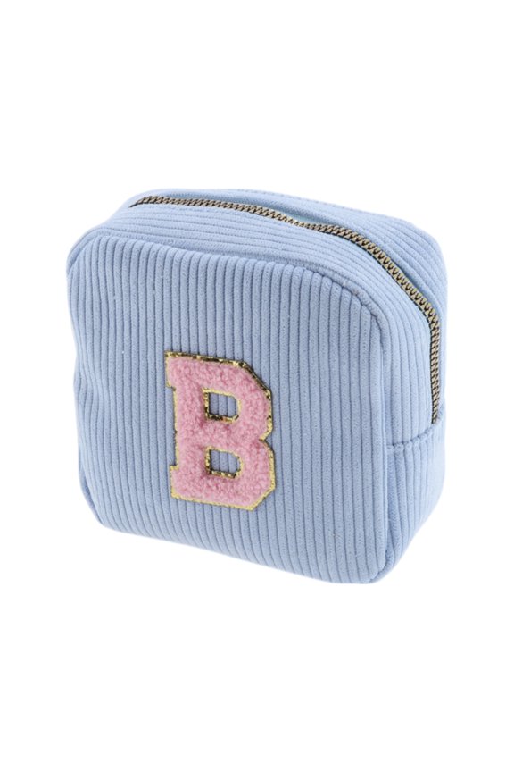 1 Pc Letter B Pattern Makeup Bag for Travel Blue Corduroy