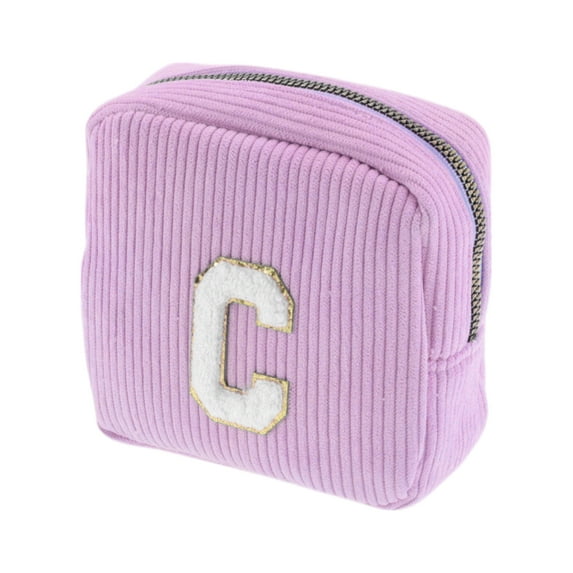 Unique Bargains 1 Pc Letter C Pattern Makeup Bag for Travel Pink Purple Corduroy