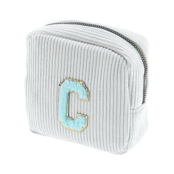 Unique Bargains 1 Pc Letter C Pattern Makeup Bag for Travel White Corduroy