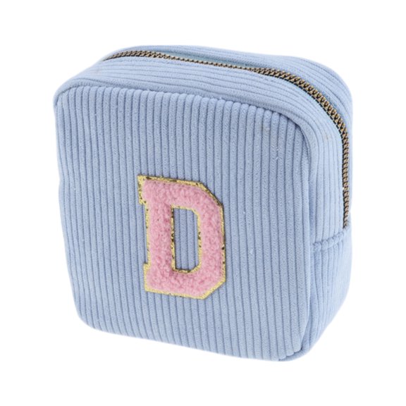 Unique Bargains 1 Pc Letter D Pattern Makeup Bag for Travel Blue Corduroy