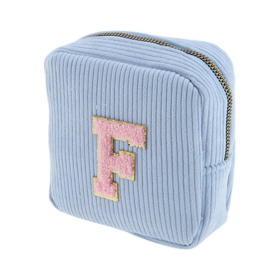 Unique Bargains 1 Pc Letter F Pattern Makeup Bag for Travel Blue Corduroy
