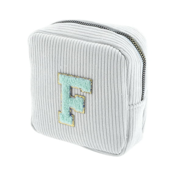Unique Bargains 1 Pc Letter F Pattern Makeup Bag for Travel White Corduroy