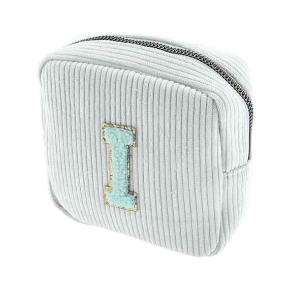Unique Bargains 1 Pc Letter I Pattern Makeup Bag for Travel White Corduroy